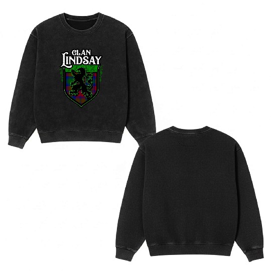 Clan Lindsay Scottish Tartan Rampant Lion Celtic Double Sided Mineral Wash Sweatshirts