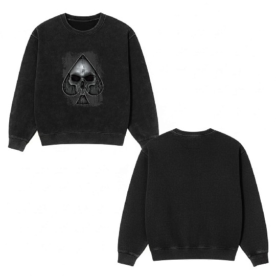 Heavy Metal Punk Poker Skull Double Sided Mineral Wash Sweatshirts