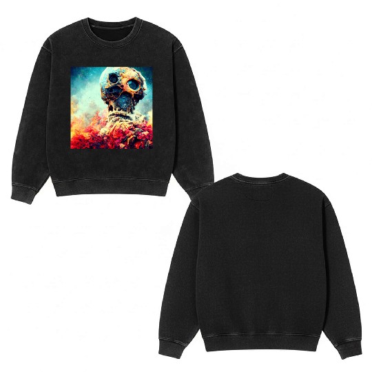 Extremely Realistic Skull in Abstract Art Double Sided Mineral Wash Sweatshirts