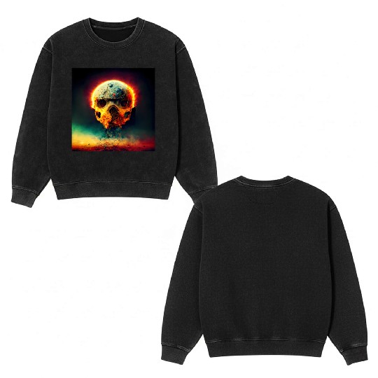 Extremely Realistic Skull in Abstract Art Double Sided Mineral Wash Sweatshirts