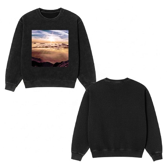 dark blue ocean waves storm fantasy Double Sided Mineral Wash Sweatshirts