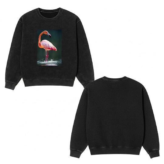Flamingo in a lake with water splashes Double Sided Mineral Wash Sweatshirts