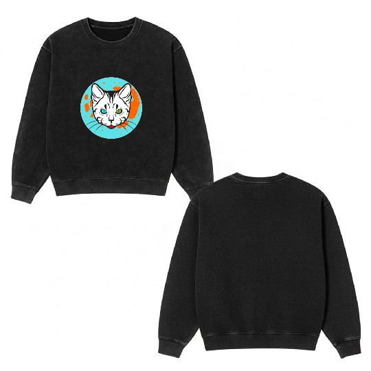 Hello cat, best halloween scary head Double Sided Mineral Wash Sweatshirts