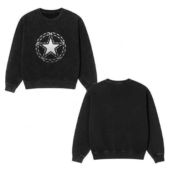 Barbed Wire US Army Star Double Sided Mineral Wash Sweatshirts
