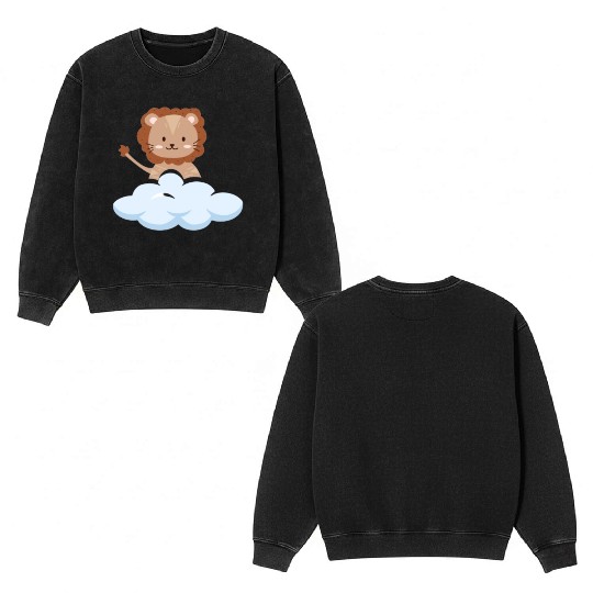 Baby lion flying in the clouds. Double Sided Mineral Wash Sweatshirts