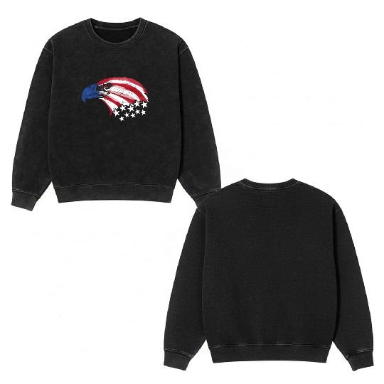 Bald Eagle US Flag Colors Patriotic 4th Of July Double Sided Mineral Wash Sweatshirts