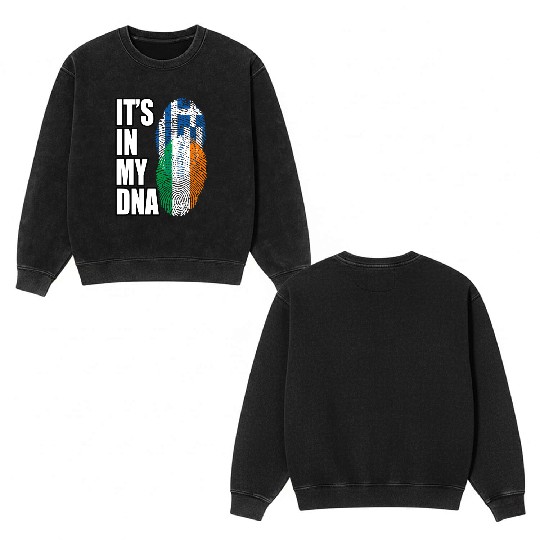 Greek And Irish Mix Heritage DNA Flag Double Sided Mineral Wash Sweatshirts