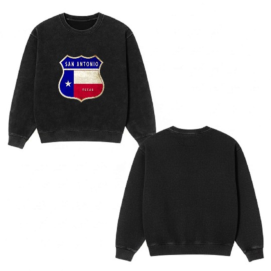 San Antonio Texas coat of arms flag design Double Sided Mineral Wash Sweatshirts