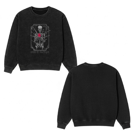 8 of Swords Tarot Card Skeleton Witchy Pagan Double Sided Mineral Wash Sweatshirts