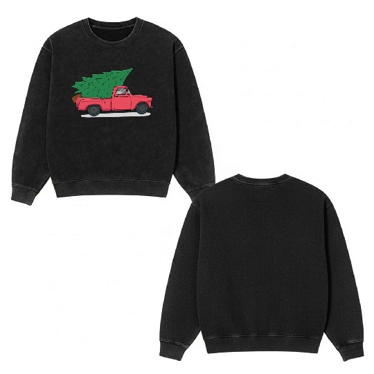 Red Merry Christmas Vintage Red Santa Truck*T Double Sided Mineral Wash Sweatshirts