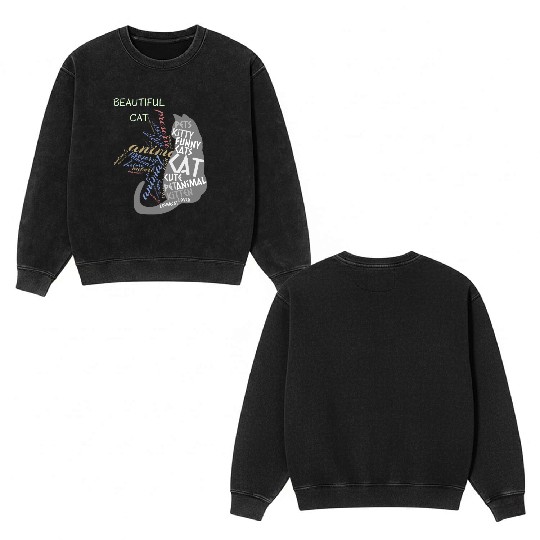Beautiful Black Cat Double Sided Mineral Wash Sweatshirts