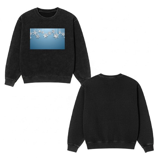 Elegant Hanging Snowflakes Light Blue Double Sided Mineral Wash Sweatshirts