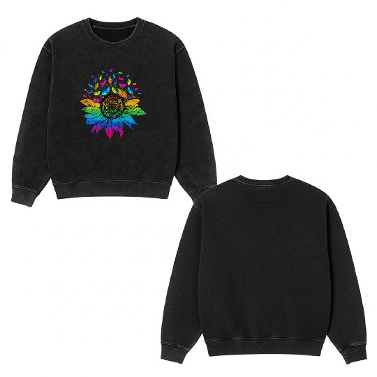 Butterfly Colorful Sunflower LGBT Pride Double Sided Mineral Wash Sweatshirts