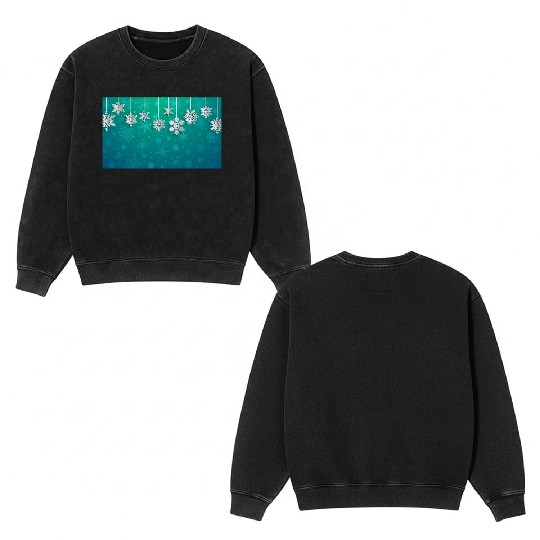 Elegant Hanging Snowflakes Teal Double Sided Mineral Wash Sweatshirts