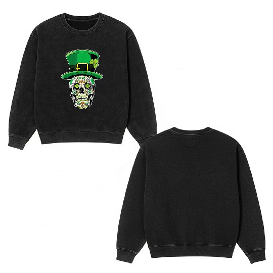 Sugar Skull | St Patricks Day of the Dead Double Sided Mineral Wash Sweatshirts