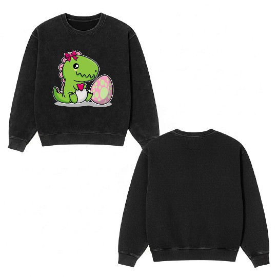 Big sister Cute dino with egg siblings boy girl Double Sided Mineral Wash Sweatshirts