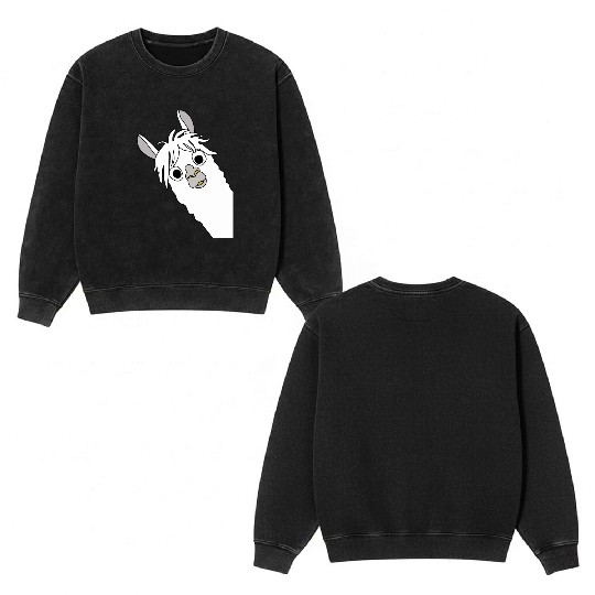 Laughing alpaca comic lama in white with big eyes Double Sided Mineral Wash Sweatshirts