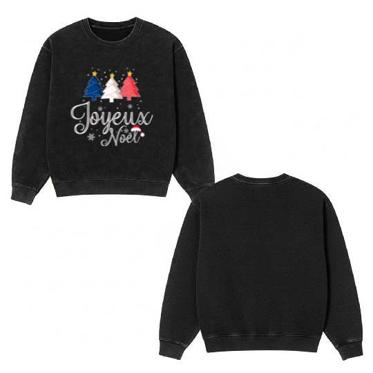Joyeux Noel Christmas Tree French Flag France Double Sided Mineral Wash Sweatshirts