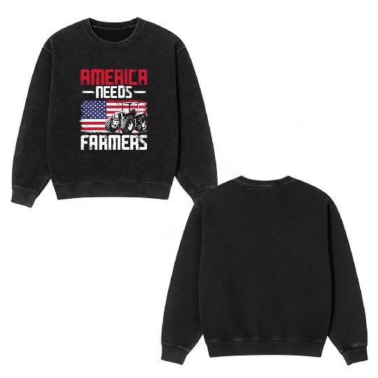 Farming Farmer Vintage Tractor Us Double Sided Mineral Wash Sweatshirts