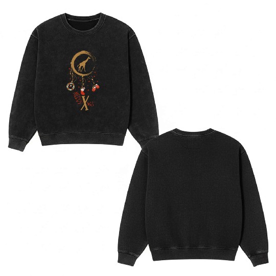 Winter dreamcatcher Christmas Giraffe Double Sided Mineral Wash Sweatshirts
