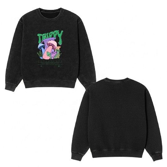 Trippy Magic Mushrooms Psychedelic Double Sided Mineral Wash Sweatshirts neon