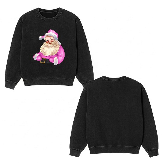 Retro Pink Santa Claus-Retro Pink Santa Claus Wate Double Sided Mineral Wash Sweatshirts