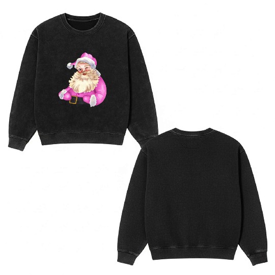 Retro vintage pink santa claus (Merry christmas) Double Sided Mineral Wash Sweatshirts