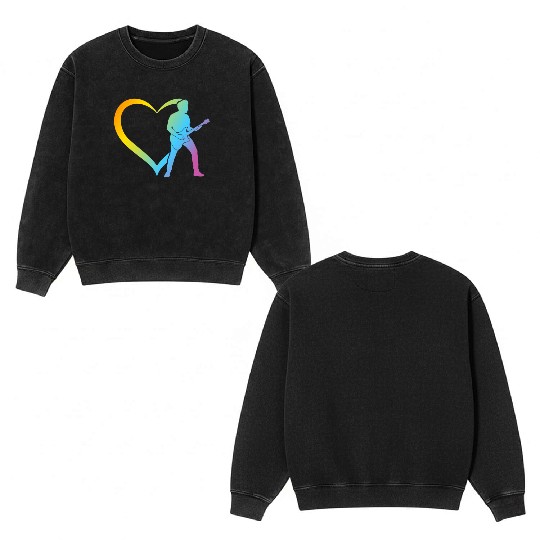 Guitar Player Heart - Bass Guitar Player Bass Guit Double Sided Mineral Wash Sweatshirts