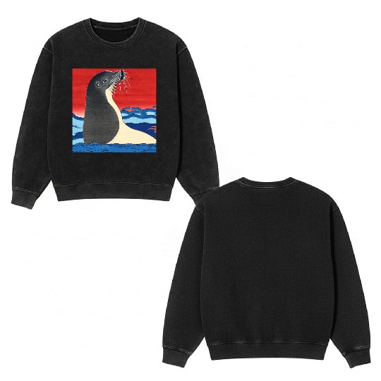 Ukiyo-e Seal, Japanese Print Double Sided Mineral Wash Sweatshirts