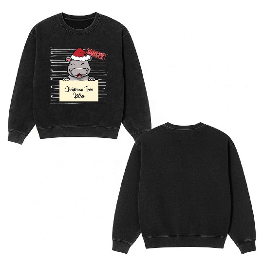 Hippo christmas funny prison Double Sided Mineral Wash Sweatshirts