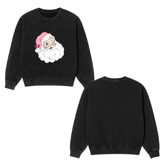 Retro Vintage Pink Santa Claus Double Sided Mineral Wash Sweatshirts