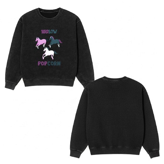Harlow And Popcorn Merch Popcorn The Pony Double Sided Mineral Wash Sweatshirts