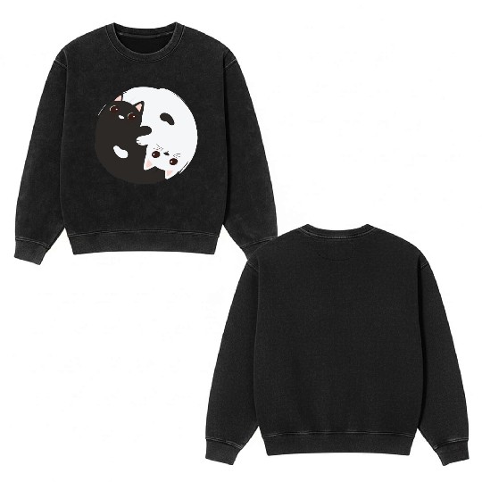ying yang cat Double Sided Mineral Wash Sweatshirts