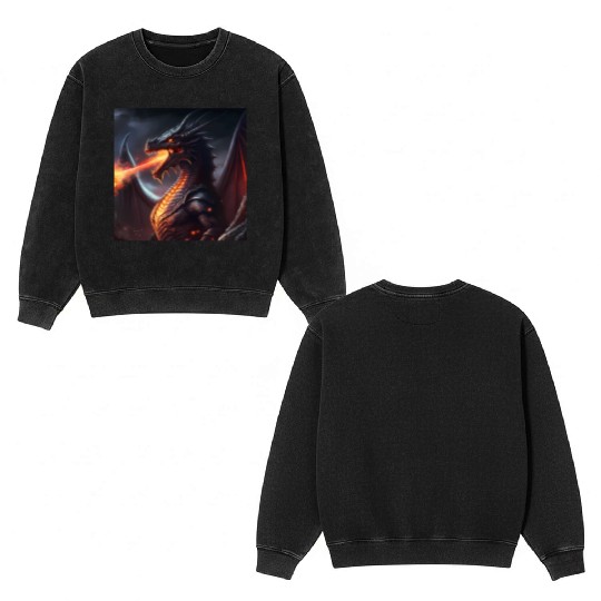 Dark Fantasy fire breathing dragon version 2 Double Sided Mineral Wash Sweatshirts