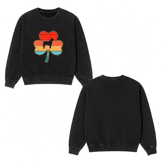 Pitbull Dog Shamrock St Patricks Day Double Sided Mineral Wash Sweatshirts
