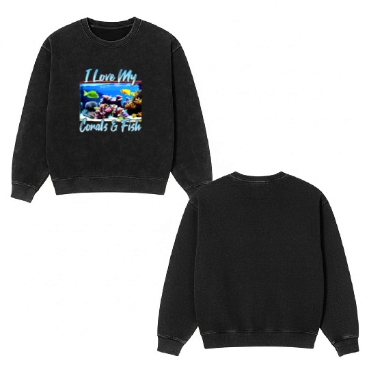 Saltwater aquarium coral fish Double Sided Mineral Wash Sweatshirts