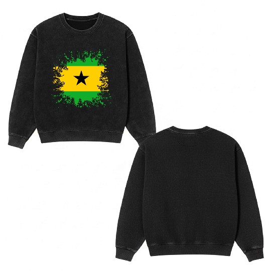 Sao Tome And Principe Flag Paint Splatter Double Sided Mineral Wash Sweatshirts