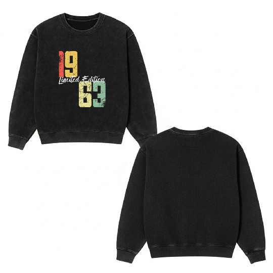 60 Years Vintage 1963 Retro 60th Birthday Double Sided Mineral Wash Sweatshirts