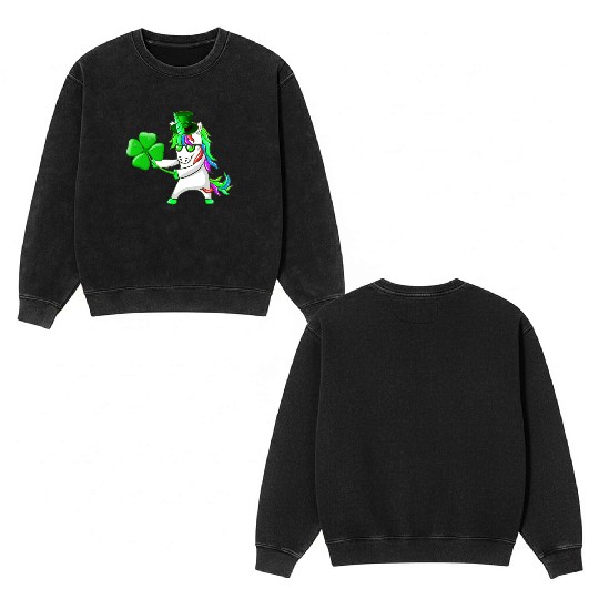 Flossing Unicorn St Patrick's Day Floss Dance Double Sided Mineral Wash Sweatshirts