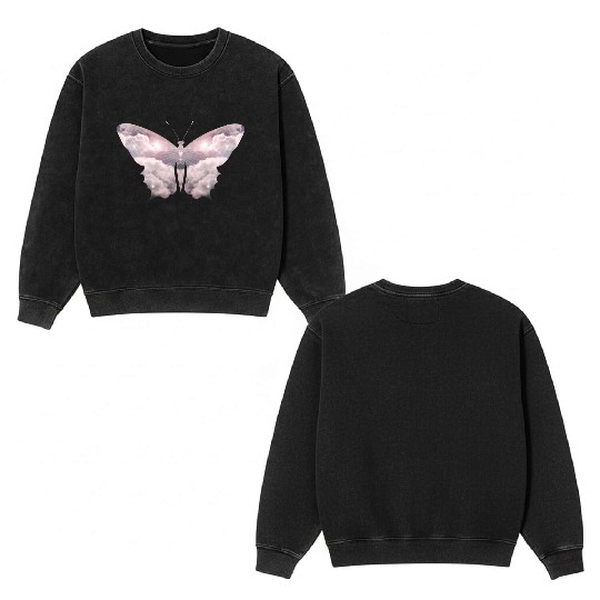 A heavenly butterfly made of delicate clouds Double Sided Mineral Wash Sweatshirts