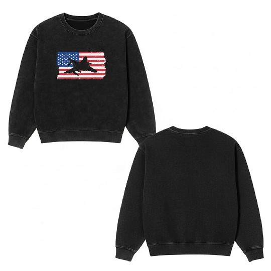 F-4 Phantom Fighter Jet American Flag F4 Phantom Double Sided Mineral Wash Sweatshirts