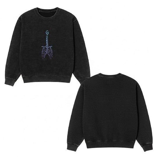 Rock and Roll Skeleton Ribcage Guitar Bones Guitar Double Sided Mineral Wash Sweatshirts