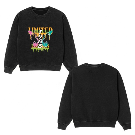 1985 Born Limited Edition Butterfly Gift Double Sided Mineral Wash Sweatshirts