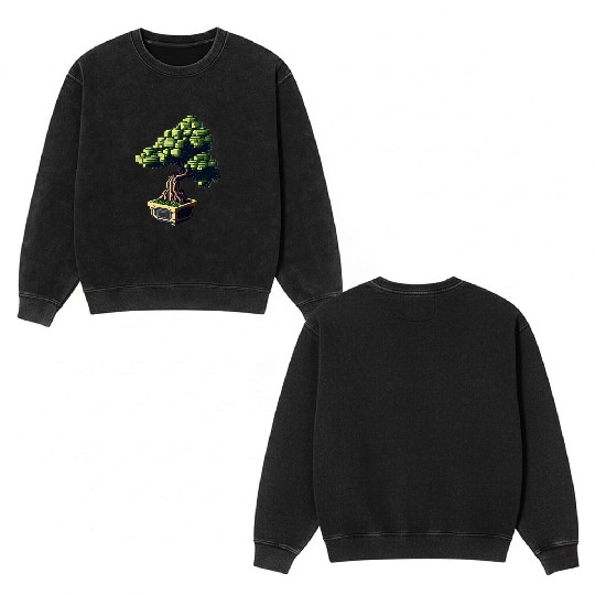 8 Bit Bonsai Tree Double Sided Mineral Wash Sweatshirts