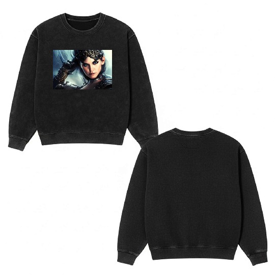 Warrior princess wearing gothic plate fantasy art Double Sided Mineral Wash Sweatshirts