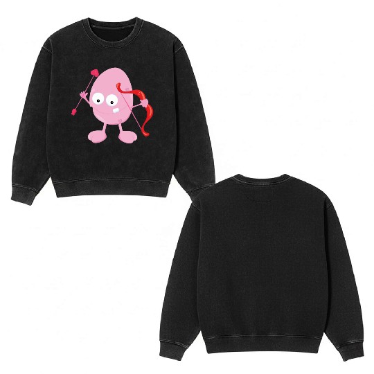 Kids Valentines Day Valentine Light Pink Monster Double Sided Mineral Wash Sweatshirts