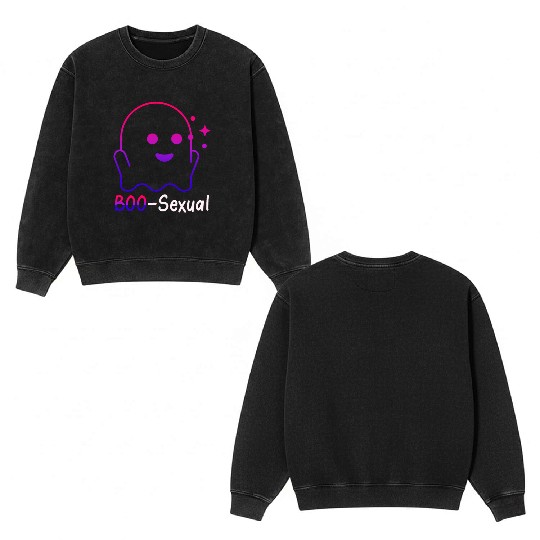 Boo Sexual Cute Bi Ghost LGBT Bisexual Pride Funny Double Sided Mineral Wash Sweatshirts