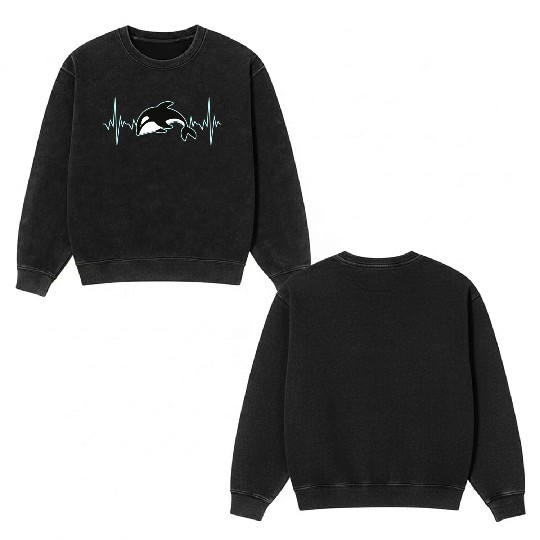 Orca Whale Heartbeat Double Sided Mineral Wash Sweatshirts