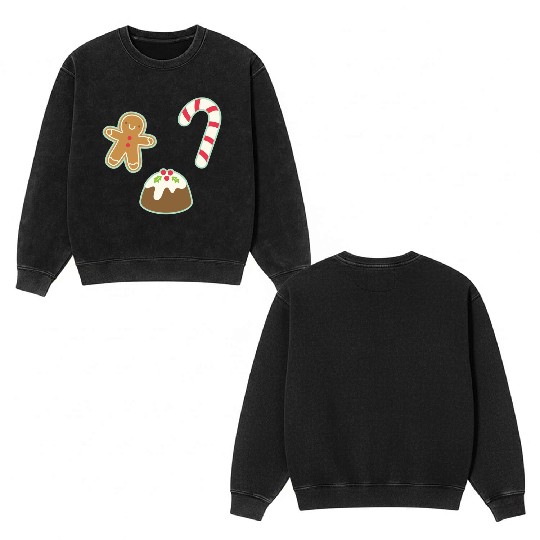 Cute Gingerbread Man Candy Cane and Christmas Double Sided Mineral Wash Sweatshirts