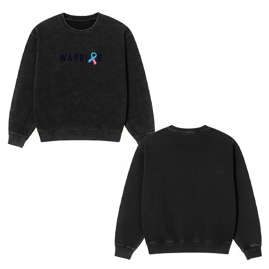 Thyroid Cancer Warrior Men Pink Blue Teal Ribbon Double Sided Mineral Wash Sweatshirts